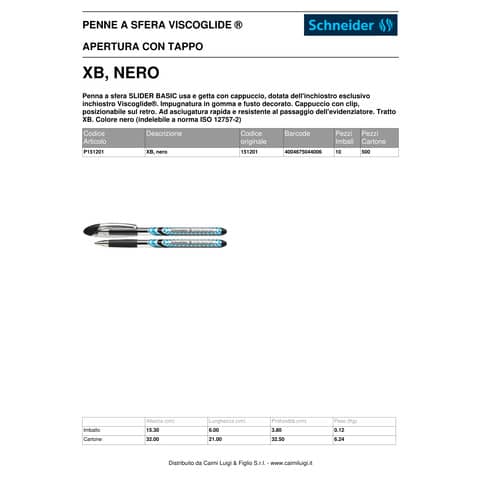 Penna a sfera Schneider Slider Basic tratto XB nero P151201